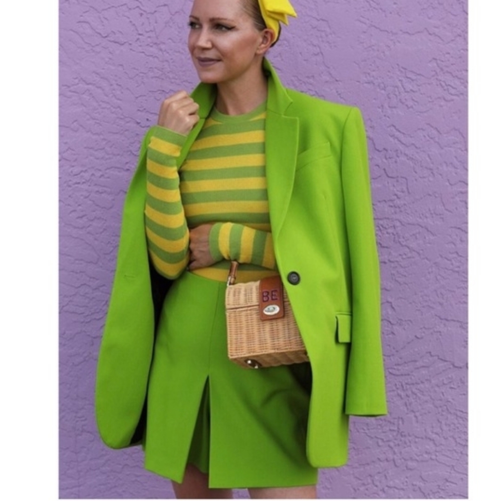 ZARA set co-ord Oversized Blazer sz S + skort sz XL Lime Green. NO SEPARATION.